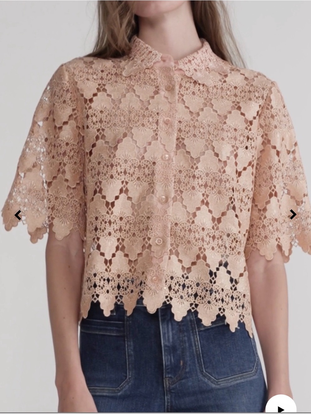 FRAME The Lace Button Up Shirt Small Blush